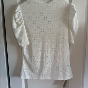 Elegant White Ruffled 3/4 Sleeve Blouse